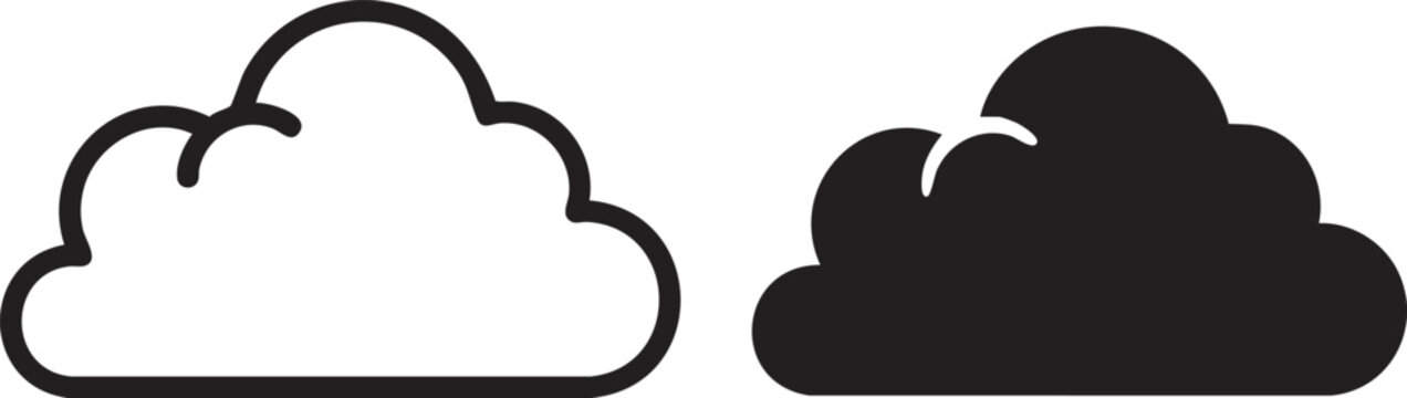 Black cloud outline and solid cloud shapes on white background