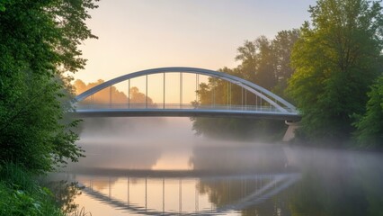 Obraz premium Serene River Landscape with Arch Bridge.