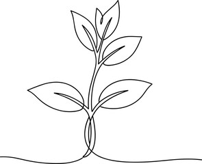 Minimalistic single line drawing of a sprouting plant with copy space