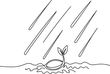Simple line drawing of a whale in the rain with copy space