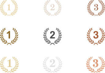 Gold Silver and Bronze Laurel Wreath Ranking Icon Set for First Second and Third Place Awards Winners and Victory Achievements