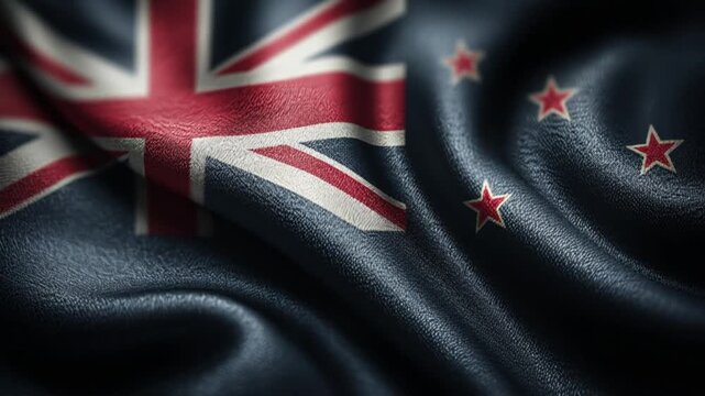 Close-up of a flag with a Union Jack in the upper left, red stars, and dark blue background