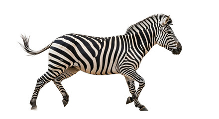 Fototapeta premium Dynamic Zebra running in motion, isolated PNG cut-out with alpha channel