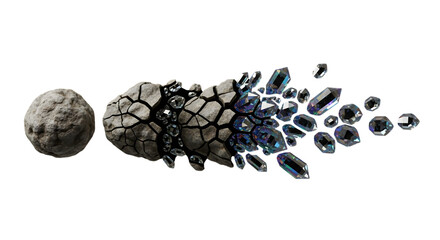 Progression of a rock transforming into crystals isolated on transparent background