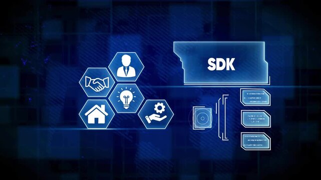 Futuristic Digital Interface with Software Development Kit Icons and Data technology