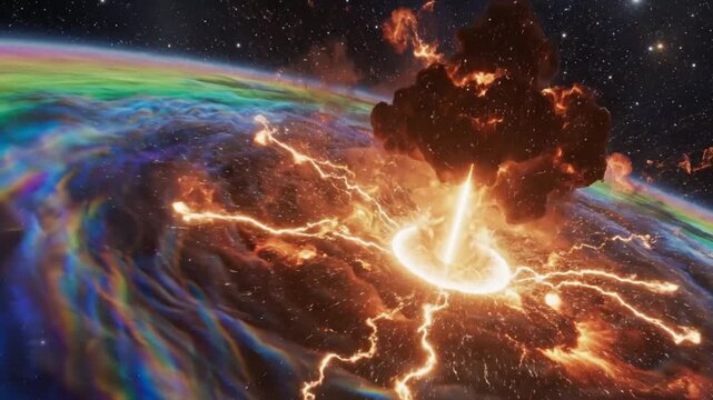 Earth Apocalypse Catastrophic Asteroid Impact, Fiery Explosion, Cosmic Destruction