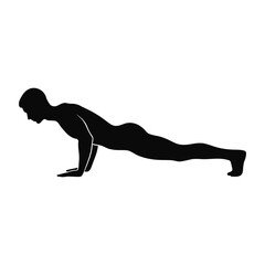 Silhouette of Man Doing Push-up Exercise Isolated on White