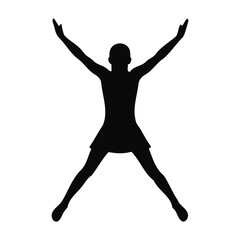 Silhouette of a Cheerful Woman Jumping in Celebration Isolated on White