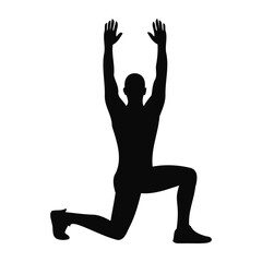 Silhouette of Man Performing Lunge Exercise with Arms Raised Overhead for Fitness