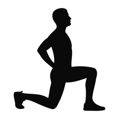 Silhouette of Man Doing Lunges Exercise Isolated on White Background