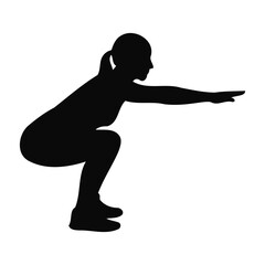 Silhouette of Woman Doing Squats Exercise for Fitness and Strength Training