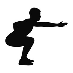 Silhouette of Man Doing Squats Exercise Isolated on White Background