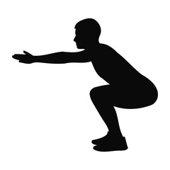 Silhouette of Man Doing Squats Exercise for Fitness and Strength Training