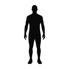Male Silhouette Standing Front View Full Body Outline Isolated on White Background