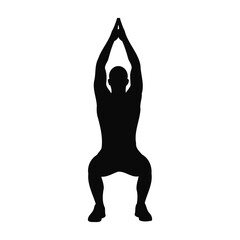 Yoga Chair Pose Silhouette Man Exercising Utkatasana Isolated on White