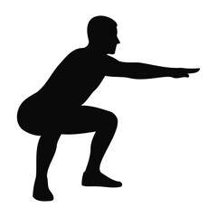Man Performing Squat Exercise Silhouette Isolated on White Background
