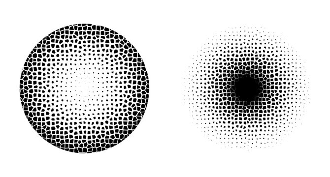 Circle Gradient Halftone Effect With Abstract Shapes Vector Illustration Set