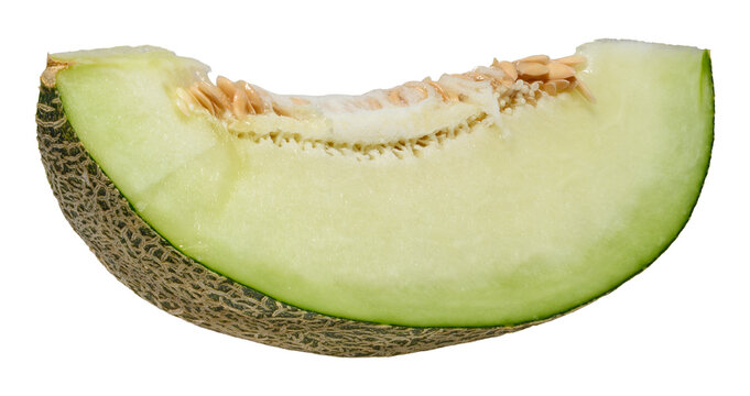 A slice of fresh green melon on an isolated background.