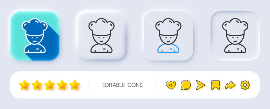 Cooking chef line icon. Neumorphic, Flat shadow, 3d buttons. Sous-chef sign. Food preparation symbol. Line cooking chef icon. Social media icons. Vector