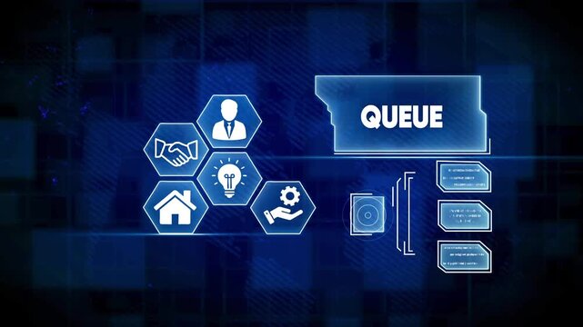 Digital queue management system with icons for business and technology image photo