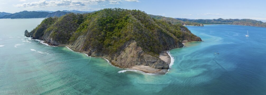 Aerial view, tropical island in the turquoise ocean, Tortuga Island, Puntarenas, Costa Rica