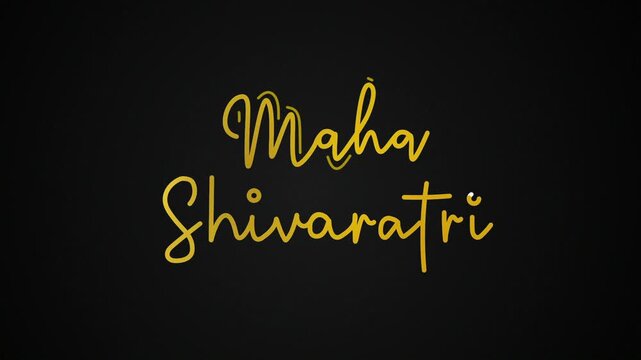 Maha shivaratri text word One line continuous animated typography intro outro animation video, hand drawn calligraphy monoline lettering vintage single line handwriting gold golden type on black bg