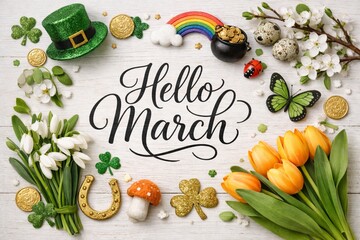 Hello March. Saint Patrick day. Fondo.