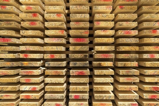 Sawn timber, stacked wooden boards, Oberstdorf, Allg&auml;u, Bavaria, Germany