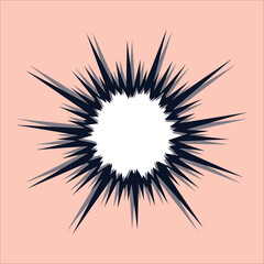 Explosion graphic element in comic book style, abstract burst with copy space on pastel pink background
