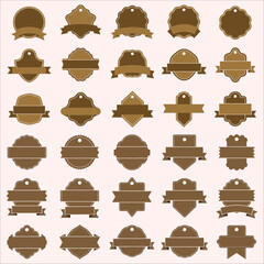 Brown vintage labels and badges with ribbons for design elements, stickers, and seals with a classic feel.