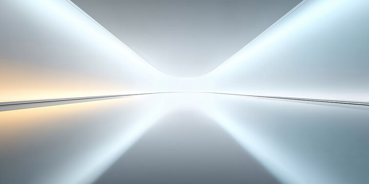 Futuristic architectural space where soft light flows across the floor, creating sense of depth and dimension. Mix of cool hues with subtle warm. Smooth surfaces, minimal structure suit for background