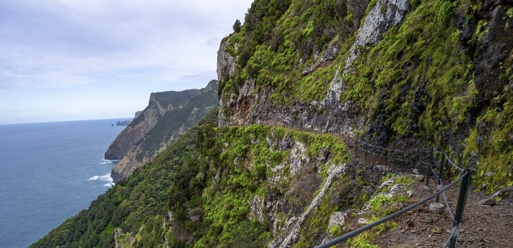 Steep cliffs and mountains, Vereda do Larano hiking trail, Madeira, Portugal
