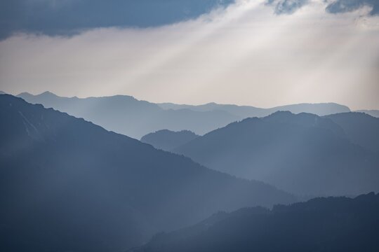 Mountain silhouettes, Dramatic mountains in the Allg&auml;u Alps with snow, Tyrol, Austria