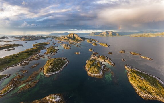 Mount Torghatten with surrounding islands, Br&oslash;nn&oslash;ysund, Helgoland, Helgeland coast, Norway