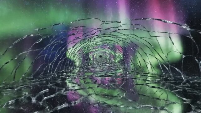 Abstract Aura Tunnel of Shattered Glass and Northern Lights