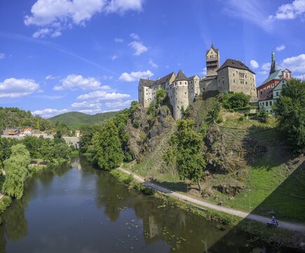 View of the castle and the river Cheb, Loket, Karlovarsk&yacute; kraj, Czech Republic