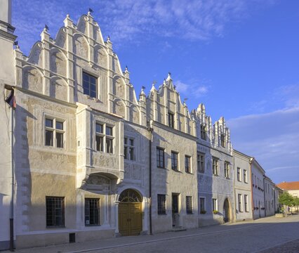 Historical old town with sgraffito houses, Slavonice, Jihočesk&yacute; kraj, Czech Republic