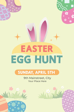 Easter Egg Hunt Poster Template with Colorful Eggs, Holiday Event Flyer Design
