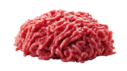 Obraz premium Fresh raw ground beef meat pile isolated on white background for burger cooking.