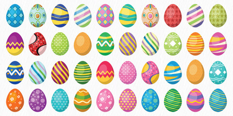 Colorful Easter Egg Collection Set with Decorative Patterns, Flat Vector Illustration Isolated on White Background