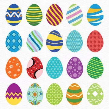 Colorful Easter Egg Collection Set with Decorative Patterns, Flat Vector Illustration Isolated on White Background