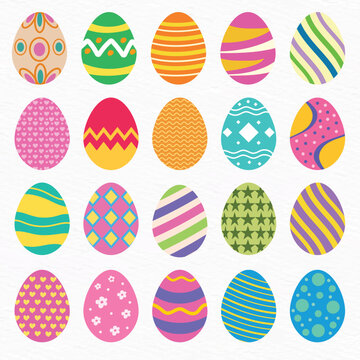 Colorful Easter Egg Collection Set with Decorative Patterns, Flat Vector Illustration Isolated on White Background