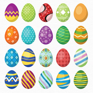 Colorful Easter Egg Collection Set with Decorative Patterns, Flat Vector Illustration Isolated on White Background