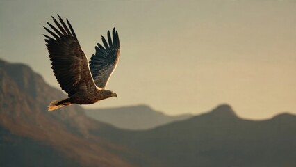 Eagle soars over mountains