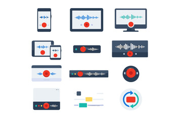 Fototapeta premium Badge control icon compact simple bottom vector layout image recording generation reset