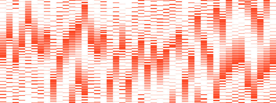 Trendy abstract geometric brutalism striped linear pattern, Dynamic gradient horizontal equalizer transition and rhythm frequency, Monochrome soundwave ornament, Unique graphic vector banner