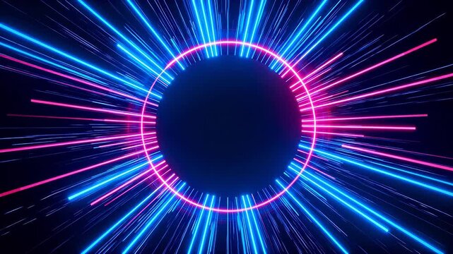 Neon light circle with radiating lines