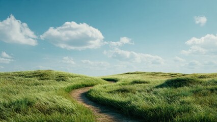 Obraz premium Idyllic path through grassy dunes under blue sky