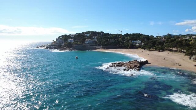 Aerial View of La Conca Beach in Platja d&rsquo;Aro Costa Brava Spain