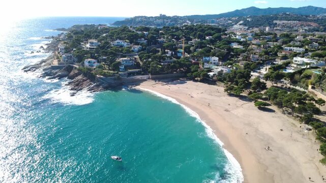 Aerial View of La Conca Beach in Platja d&rsquo;Aro Costa Brava Spain